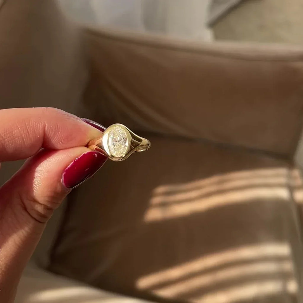 Athena - 1.51ct Brilliant Oval Lab Diamond Chunky Flush Set Engagement Ring - Seven Swans Fine Jewellery